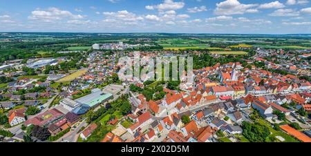 Die Stadt Rain am Lech im nordschwäbischen Kreis Donau-Ries im Luftbild Ausblick auf Rain am Lech nahe der Mündung des Lech in die Dona Rain am Lech B Stockfoto