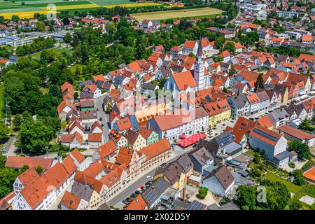 Die Stadt Rain am Lech im nordschwäbischen Kreis Donau-Ries im Luftbild Ausblick auf Rain am Lech nahe der Mündung des Lech in die Dona Rain am Lech B Stockfoto