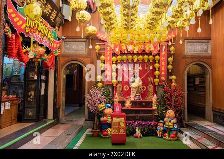 Wat Mangkon Kamalawat oder Wat Leng Noei Yi in China Town in Bangkok in Thailand. Thailand, Bangkok, 8. November 2023 Stockfoto