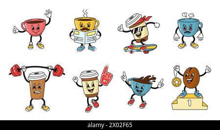 Isolierte Vektor-Illustration Set von Comic und heißem Café Stock Vektor