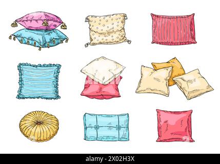 Handgezeichnete gemütliche Kissen für Sofa oder Bett Stock Vektor