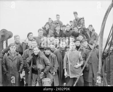 Vom 26. Januar bis zum 25. Februar 1944 patrouillierte die HMS Starling, Teil der 2nd Escort Group unter dem Kommando von Captain F J Walker, im Nordatlantik und versenkte sechs U-Boote. Es wird eine Tiefengebühr angezeigt. Stockfoto