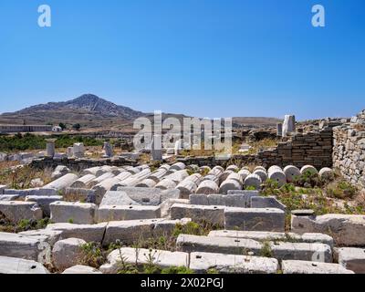 Archäologische Stätte von Delos, UNESCO-Weltkulturerbe, Insel Delos, Kykladen, griechische Inseln, Griechenland, Europa Stockfoto