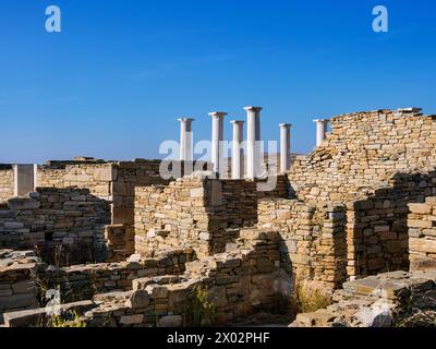 Archäologische Stätte von Delos, UNESCO-Weltkulturerbe, Insel Delos, Kykladen, griechische Inseln, Griechenland, Europa Stockfoto