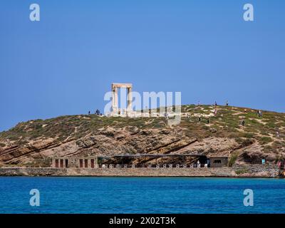 Blick in Richtung Apollo-Tempel, Chora, Naxos-Stadt, Naxos-Insel, Kykladen, Griechische Inseln, Griechenland, Europa Stockfoto