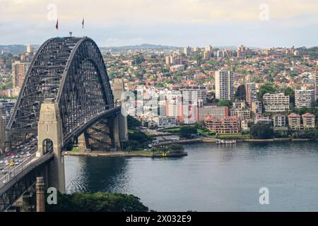 Blick aus der Vogelperspektive über den Hafen von Sydney, Australien Stockfoto