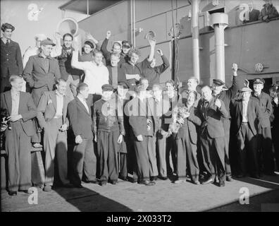 Im Januar 1941 wurden norwegische Schiffe, die aus Göteborg flohen, von Einheiten der Home Fleet nach Kirkwall begleitet und kamen am 25. Januar sicher an; die Besatzung von Tai Shan umfasste G. Binney und Captain Isachsen. Stockfoto