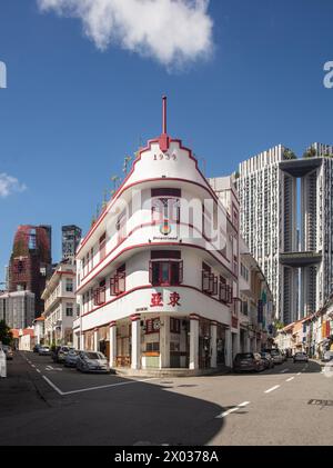 Blick auf 36 Keong Saik Rd, historisches Shophouse in Tanjong Pagar Singapur mit Potato Head Restaurant Stockfoto