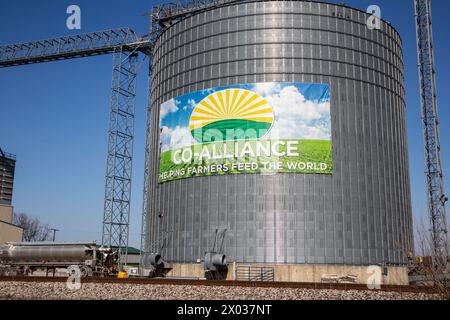 Co-Alliance Reynolds Futtermühlsilo in Reynolds, USA Stockfoto