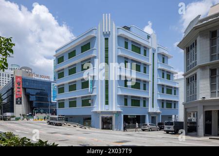 Historische Shophouses entlang der Jalan Besar Road in der Nähe von Little India Singapur Stockfoto