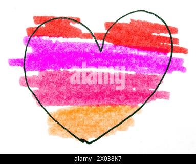 Hand gezeichnet einfache Scribble Liebe Herzen Stift Skizze Illustration Rosa auf einem weißen Hintergrund Stockfoto