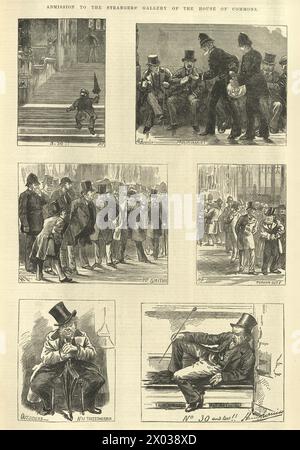 Lose für Eintritt in die Strangers Gallery, House of Commons, London, 1881, Vintage Illustration 19th Century History Stockfoto