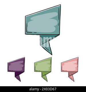 Abbildung des hellen Vektordialogfensters auf weißem Hintergrund. Origami-Banner, Designelement für Werbung Stock Vektor