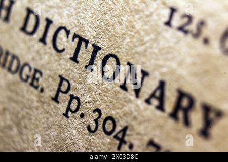 Word-Wörterbuch auf Wörterbuchseite, Makronaht Stockfoto
