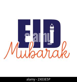 EID Mubarak Typografie Grußkarte Vorlage Design mit Moschee Vektor auf weißem Hintergrund. EID ul-Fitr, Eid ul-Adha. Religiöser Feiertag. Stock Vektor