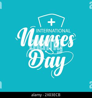 Happy International Nurses Day Vorlage Design mit kreativem Text und medizinischen Elementen auf blauem Hintergrund. Banner zum Schwesterntag, Poster, Grußkarte Stock Vektor