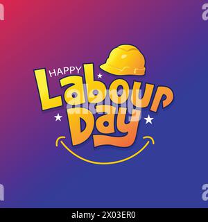 Grußkarte mit Happy Work Day zur Feier des internationalen Arbeitstages am 1. Mai. Banner zum Arbeitstag mit einer Vektorillustration für den Sicherheitshelm Stock Vektor