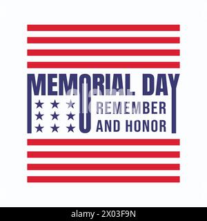 USA Memorial Day – erinnern Sie sich an das Poster-Design mit amerikanischer Flagge in Rot und Blau mit Stern und kreativer Typografie. Memorial Day Stock Vektor