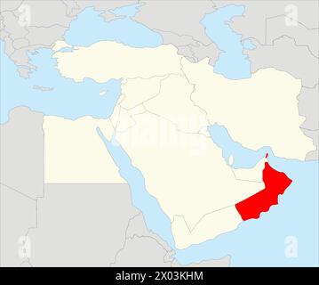 Rote Karte von OMAN im Inneren hervorgehobene beige Karte des Nahen Ostens Stock Vektor