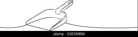 Reinigungslöffel eine Linie fortlaufende Zeichnung. Durchgehende Darstellung der Reinigungswerkzeuge in einer Zeile. Lineare Vektordarstellung. Stock Vektor