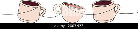 Espresso-Kaffeetassen eine stachelfarbige, durchgehende Zeichnung. Handgezeichnete Elemente für Café-Menü und Café-Shop. Lineare Vektordarstellung. Stock Vektor