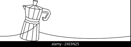 Kaffeemaschine für Herdplatten, eine Zeile, durchgehend gezeichnet. Handgezeichnete Elemente für Café-Menü und Café-Shop. Lineare Vektordarstellung. Stock Vektor