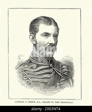 Erster Burenkrieg, Captain C. GREER britischer Armeeoffizier, getötet bei Ingogo am 8. Februar 1881, Victorian Military History, Vintage Illustration Stockfoto