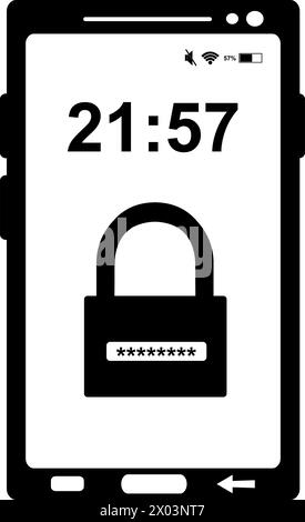 Vektorsymbol Schwarz-weiß-Symbol Smartphone-Vorhängeschloss-Kennwort Stock Vektor
