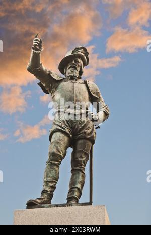 Die Statue von Juan Ponce de Leon, dem entdecker von Florida, landete 1513 in St. Augustine, Florida, USA Stockfoto