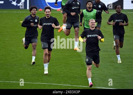 Madrid, Spanien. April 2024. Fußball: Champions League, vor dem Viertelfinale zwischen Atlético Madrid und Borussia Dortmund im Metropolitano Stadion. Dortmunder Mats Hummels in Aktion während des Trainings. Quelle: Federico Gambarini/dpa/Alamy Live News Stockfoto