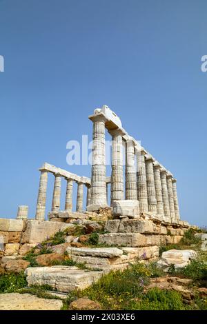 Tempel des Poseidon am Kap Sounion, erbaut um 440 v. Chr. Attika, Griechenland. Stockfoto