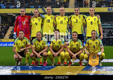 Göteborg, Schweden. April 2024. Gamla Ullevi, Göteborg, Schweden, 9. April 2024: Mannschaftsfoto Schweden vor dem Euro-Qualifikationsspiel am 9. April 2024 zwischen Schweden und Frankreich bei Gamla Ullevi in Göteborg, Schweden (Peter Sonander/SPP) Credit: SPP Sport Press Photo. /Alamy Live News Stockfoto