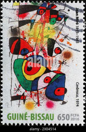 Gemälde von Joan Mirò auf der Briefmarke von Guinea-Bissau Stockfoto