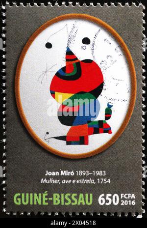 Gemälde von Joan Mirò auf der Marke Guinea Bissau Stockfoto