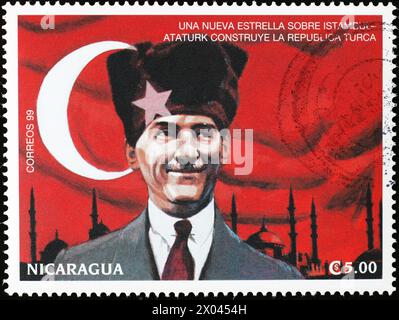 Präsident der Türkei Mustafa Kemal Atatürk auf Briefmarke Stockfoto
