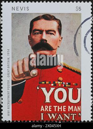 Britisches Rekrutierungsplakat für den Ersten Weltkrieg auf Briefmarke Stockfoto