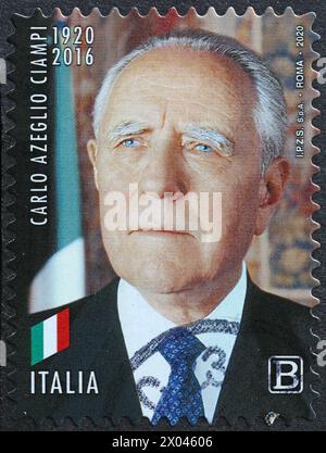 Carlo Azeglio Ciampi auf italienischer Briefmarke Stockfoto