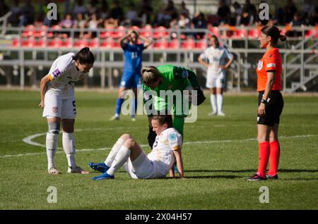 Stadion: FFM Training Centre, Skopje, Nordmazedonien. April 2024 15:00 MESZ. Mazedonien vs Slowenien Weg zur EURO 2025 der Frauen: Europa der Frauen Stockfoto