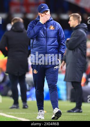 Leeds, Großbritannien. April 2024. Mike Dodds, Manager von Sunderland, reagierte beim Spiel Leeds United FC gegen Sunderland AFC SKY Bet EFL Championship in Elland Road, Leeds, Großbritannien am 9. April 2024 Credit: Every Second Media/Alamy Live News Stockfoto