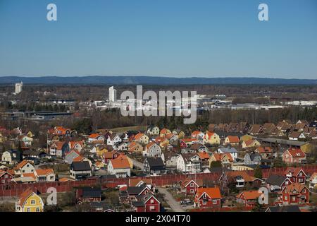 Hochwinkelaufnahme des Stadtbildes vor klarem Himmel Stockfoto