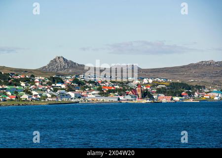 Pilotboot im Port William Kanal nach Stanley, Falklandinseln, Samstag, 02. Dezember 2023. Foto: David Rowland / One-Image.com Stockfoto