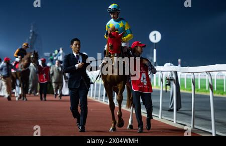 Derma Sotogake und Oisin Murphy starten zum G1 Dubai World Cup 2024, Meydan Racecourse, 24.03.30. Credit JTW equine Images / Alamy. Stockfoto