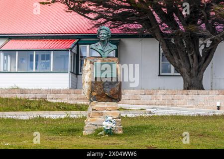 Margaret Thatcher Memorial Bust, Thatcher Drive, Stanley, Falklandinseln, Samstag, Dezember 2023. Foto: David Rowland / One-Image.com Stockfoto