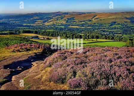 Großbritannien, Derbyshire, Peak District, Blick vom Bamford Edge in Richtung Shatton Moor. Stockfoto