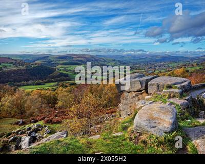 Großbritannien, Derbyshire, Peak District, Blick über Hope Valley von Surprise View. Stockfoto