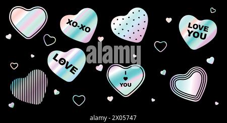 Set mit modernen silbernen Hologramm-Aufklebern. Stock Vektor