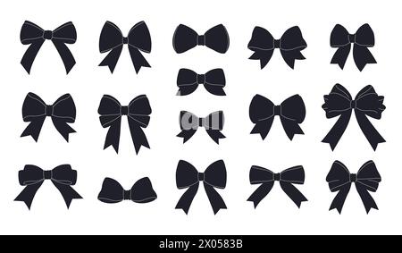 Festliche schwarze bowknot-Kollektion. Isolierte Vektordarstellungen. Stock Vektor