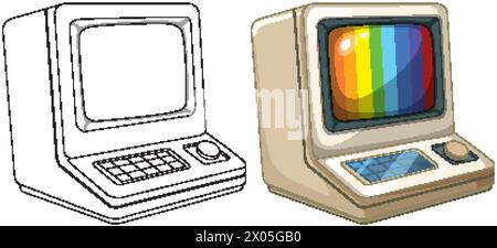 Vektorillustration von klassischem Computer und Fernsehen Stock Vektor