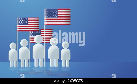 Menschen-Symbole mit usa-Flaggen Wahltag-Konzept Personensymbole für Infografik menschliche Figuren horizontal Stock Vektor