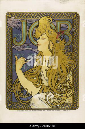 Job. Ofrecido por los Manufacturers del papel de fumar 'Job' - Werbung, Zigarettenpapier von Alphonse Mucha, 1890er Jahre - Jugendstil Stockfoto